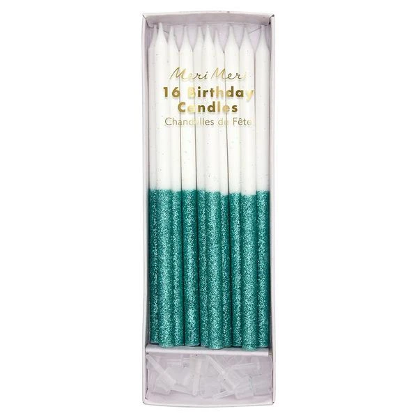 Meri Meri Green Glitter Dipped Candles 3 Meri Meri Green Glitter Dipped Candles
