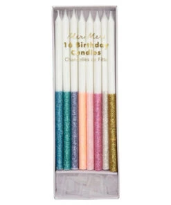 Meri Meri Multicolour Dipped Glitter Candles Set Of 16