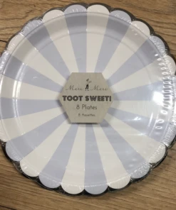 Meri Meri Aqua Fan Stripe Large Plates Baby Blue