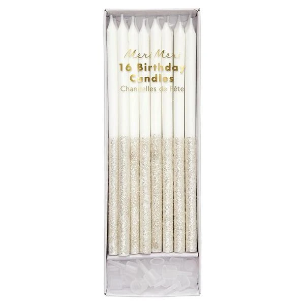 Meri Meri Silver Glitter Dipped Candles 3 Meri Meri Silver Glitter Dipped Candles