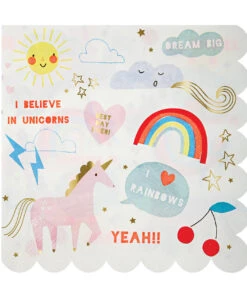 Meri Meri Pack of 16 Large Rainbow and Unicorns Napkins