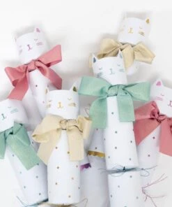 Meri Meri Set de 6 grands crackers Chats contenant un petit chat en bois