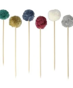 Meri Meri Pack of 6 Metallic Pompom Cake Toppers