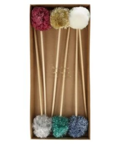 Meri Meri Pack of 6 Metallic Pompom Cake Toppers